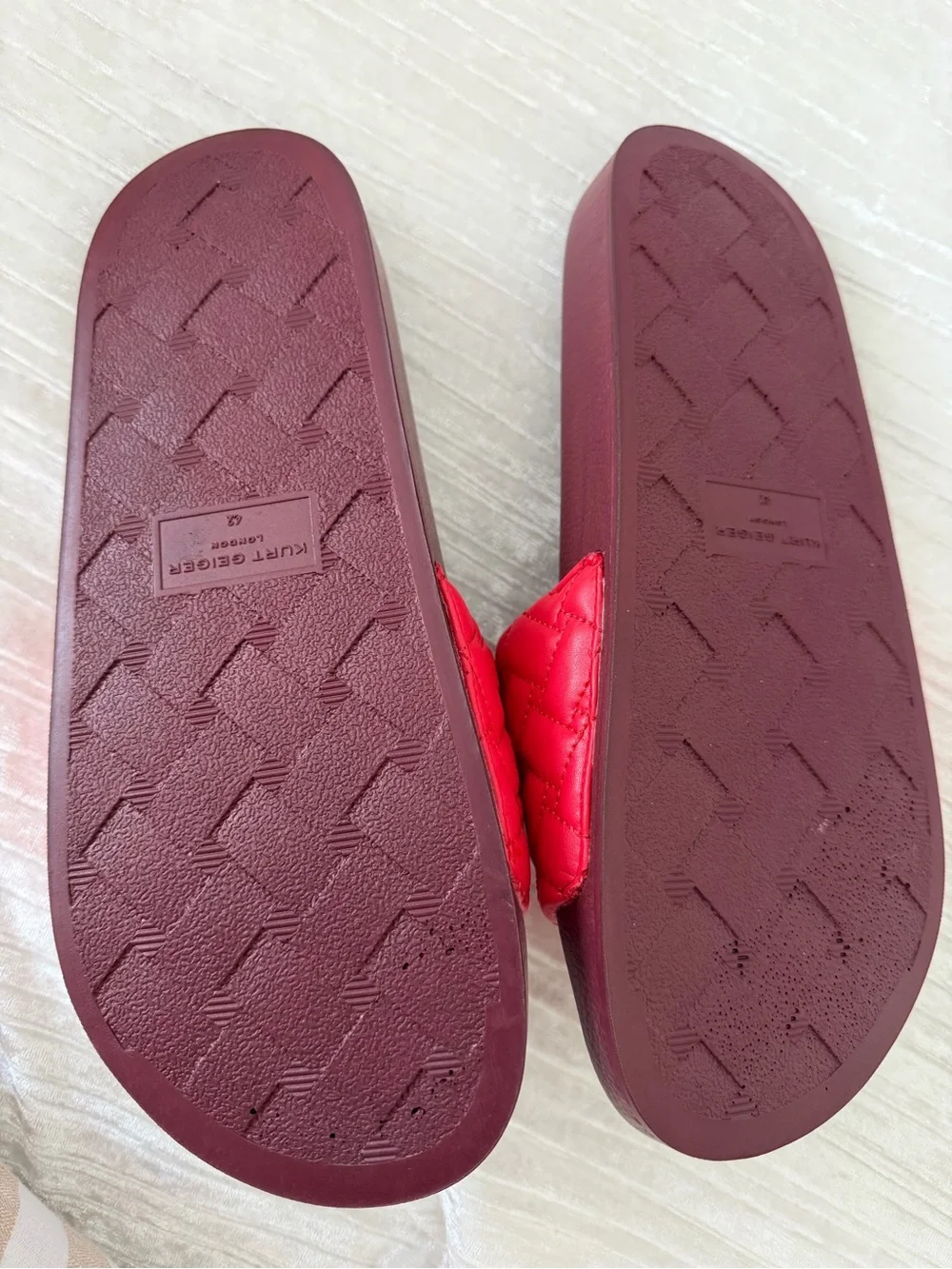 Kurt Geiger Quilted Red Slide Sandals with Gold Emblem